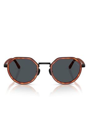 Armani 48mm Round Sunglasses in Matte Brown Turtle /Blue at Nordstrom