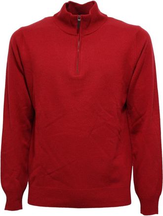 KANGRA Wol Zijde Kasjmier Sweater - Heren - Coltruien - Rood - 2XL - Wol - Truien & Vesten