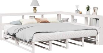 vidaXL Cama Con Estanter&iacute;a Sin Colch&oacute;n Madera Maciza Blanca 200x200 Cm Vidaxl