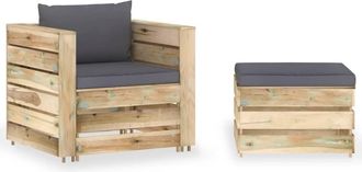 vidaXL 2 Pcs Conj. Jard&iacute;n De Sal&oacute;n Con Almohada Madeira. Verde