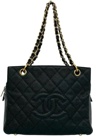 Chanel Black Grained Calfskin Shoulder Bag Tote Bag (Pre-Owned)