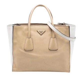 Prada Pre-owned Handbags, female, Beige, Size: ONE SIZE Pre-owned Bicolor Leather Satchel