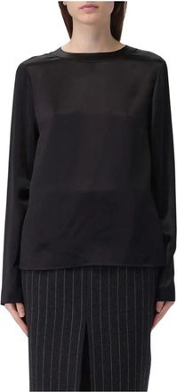 Saint Laurent Long Sleeve T-Shirts, female, Black, L, Elegant Satin Blouse