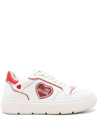 Love Moschino logo-patch leather sneakers - women - Fabric/Calf Leather/Rubber - 35 - White