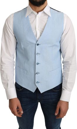 Dolce & Gabbana Mens Light Blue Linen Vest Classic Style Cotton - Size EU 48 (Mens)