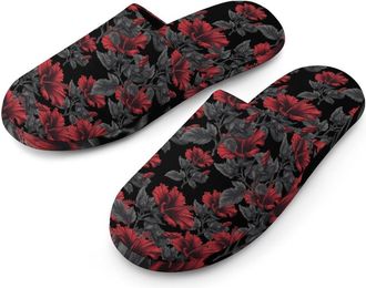 Generic Tattoo Hibiscus Flower Mens Cozy Memory Foam Slippers Warm Cotton House Shoes Comfy Slipper for Indoor Outdoor