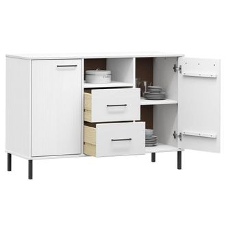 Berkfield Home Sideboard with Metal Legs White 113x40x77 cm Solid Wood OSLO | Size: 113 x 40 x 77 cm