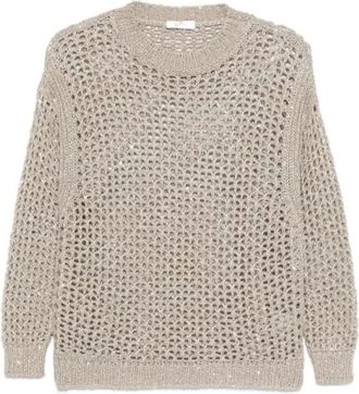 PANICALE Round-neck Knitwear, female, Beige, Size: M Open-knit Sweater