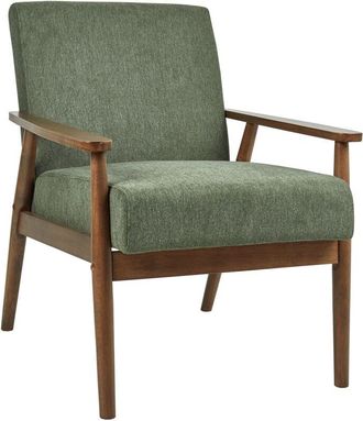 Beliani Retro Living Room Armchair Polyester Linen-Like Upholstery Wooden Dark Frame Green Esrum
