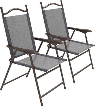 OUTSUNNY Folding Chairs Set w/ Armrest, Breathable Mesh Fabric Seat Grey