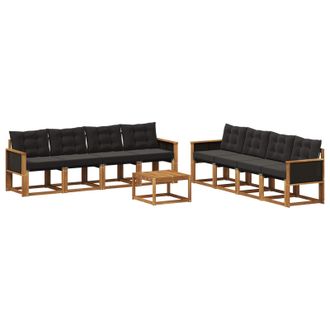 vidaXL Conjunto De Sof&aacute;s De Exterior Con Coj&iacute;n 9 Pcs Natural Y Negro Vidaxl