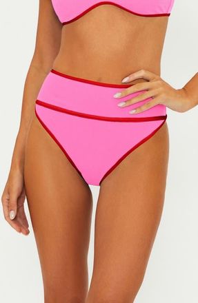 Beach Riot Carlotta High Waist Bikini Bottoms in Electric Pink at Nordstrom, Size X-Small