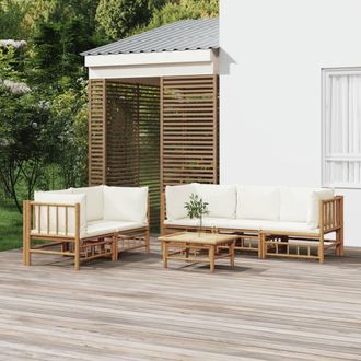 vidaXL Set De Muebles De Jard&iacute;n 6 Piezas Bamb&uacute; Y Cojines Blanco Crema Vidaxl
