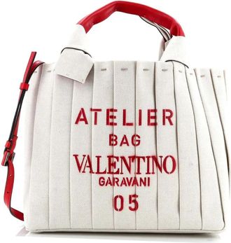 Valentino Garavani Atelier 05 Pleated Canvas Medium tote bag - Rood