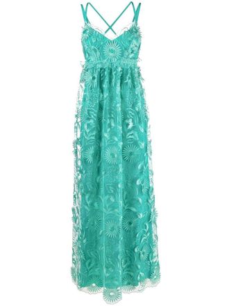 Alberta Ferretti embroidered tulle maxi dress - women - Acetate/Polyester/Spandex/Elastane/Silk - 44 - Green