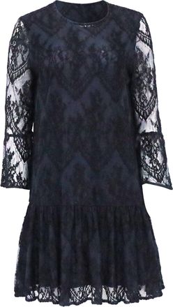 Ganni Ganni Ruffled Embroidered Lace Mini Dress inNavy Blue Viscose