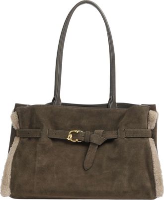 Coccinelle Rectangular Soft Suede Tote Bag with Gold-tone Buckle