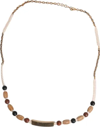 Dolce & Gabbana Wooden Beaded Logo Beaded Necklace - Gold
