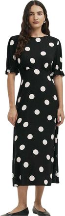 Finery Mela midi-jurk met polkadots en ronde hals voor dames (Zwart)