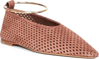 Jil Sander Womens Umber Pointed Toe Ballet Flats With Anklet Goatskin Ballerina Shoes