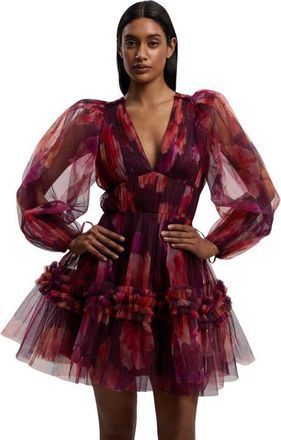 Karen Millen Tulle Balloon Sleeve Mini Dress in Purple at Nordstrom, Size 8