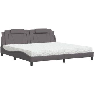 vidaXL Cama Con Colch&oacute;n Cuero Sint&eacute;tico Gris 200x200 Cm Vidaxl