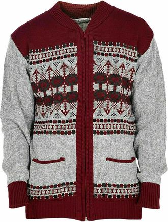 Generic Mens New Classic V-Neck Zip Up & Button Up Grandad Argyle Knitwear Aztec Diamond Design Cardigans UK Sizes S-2XL (M, RED Zip)