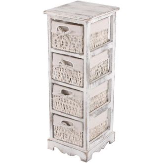 Hhg C&oacute;moda Con 4 Cajones Cesta 74x25x28cm, Aspecto Shabby, Vintage, Blanco