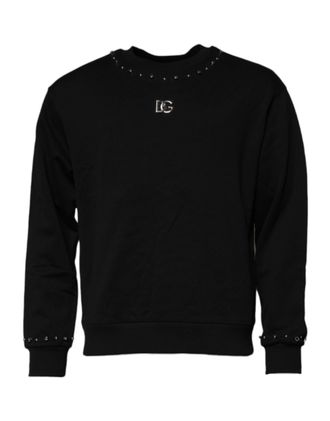 Dolce & Gabbana Mens Studded Crewneck Sweatshirt - Black Cotton - Size EU 46 (Mens)