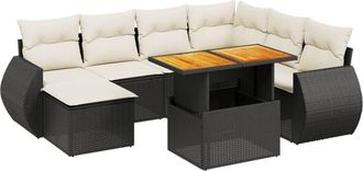 vidaXL Set De Sof&aacute;s De Jard&iacute;n 8 Piezas Y Cojines Rat&aacute;n Sint&eacute;tico Negro Vidaxl