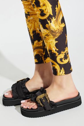 Versace Jeans Couture Satin Platform Slides, Womens, Black