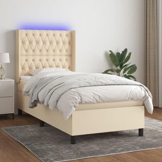 vidaXL Vidaxl - Cama Box Spring Colch&oacute;n Y Luces Led Tela Crema 100x200 Cm
