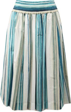 Woolrich Lichtblauwe/Groene Katoenen Rok - Dames - Midirokken - Blauw - S - Katoen - Rokken