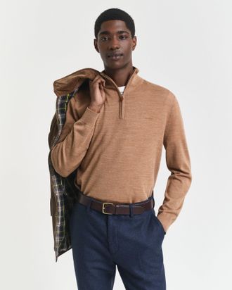GANT Men Extra Fine Merino Wool Half-Zip Sweater (XXXL) DK SAND MELANGE