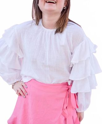 Olivaceous Gauze Ruffle Sleeve Top In White