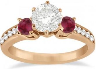 Allurez Three-Stone Ruby & Diamond Engagement Ring 14k Rose Gold (0.60ct)