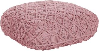Beliani Puf De Algod&oacute;n Rosa 50 X 50 Cm Coj&iacute;n De Asiento Piso Macram&eacute; Berrechid