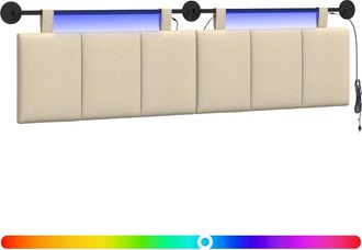 vidaXL Cabecero Colgante Con Luz Led Crema Tela Vidaxl