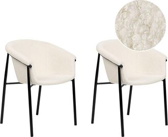 Beliani Set of 2 Dining Chairs AMES Boucle Off-White