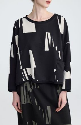 Luukaa D'Celli Nerina Cropped Graphic Blouse in Ivory Black at Nordstrom, Size Medium