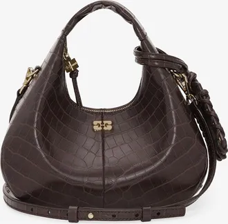 Ganni Brown Croco Mini Hobo Bag