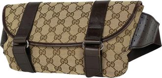 Gucci Brown Gg Canvas Leather Fanny Pack Sling Bag (Pre-Owned)