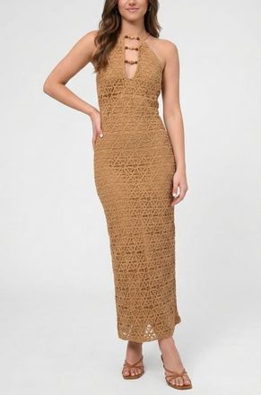 Rachel Roy Aitana Bead Keyhole Crochet Maxi Dress in Medium Brown at Nordstrom, Size 12