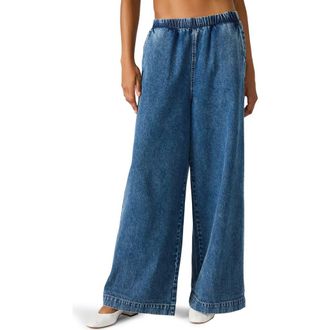 Steve Madden Levy Pull-On Wide Leg Jeans in Dark Navy at Nordstrom, Size X-Large