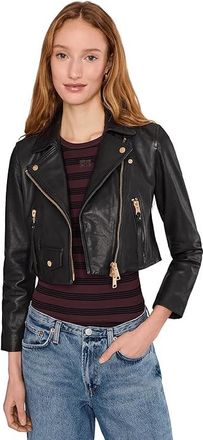 AllSaints Elora Biker Womens Clothing Black/Gold : 8, Leather
