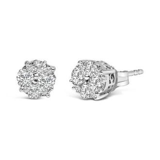 House of Brilliance Silver 1/2 Ct Prong RoundDiamond Cluster Stud Earring in White at Nordstrom
