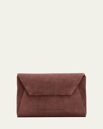 Brunello Cucinelli Suede Envelope Pochette Clutch Bag