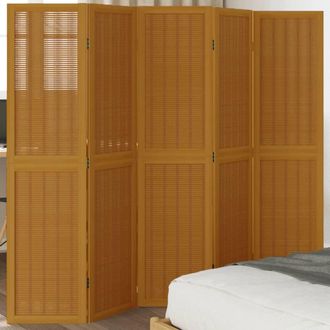 vidaXL Biombo Separador De 5 Paneles Madera Maciza Paulownia Marr&oacute;n Vidaxl