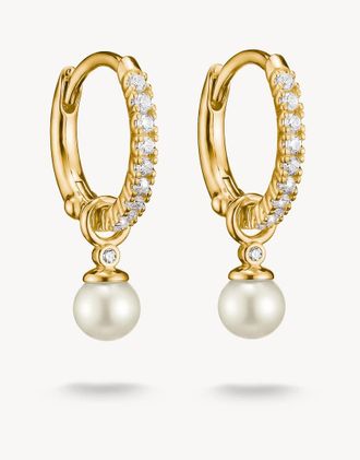 Thomas Sabo orecchini a cerchio con perla e zirconi bianchi in oro giallo, bianco