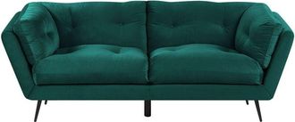 Beliani Sof&aacute; 3 Plazas Tapizado En Terciopelo Verde Oscuro 210 X 90 Cm Patas De Metal Cojines Adicionales Retro Lenvik